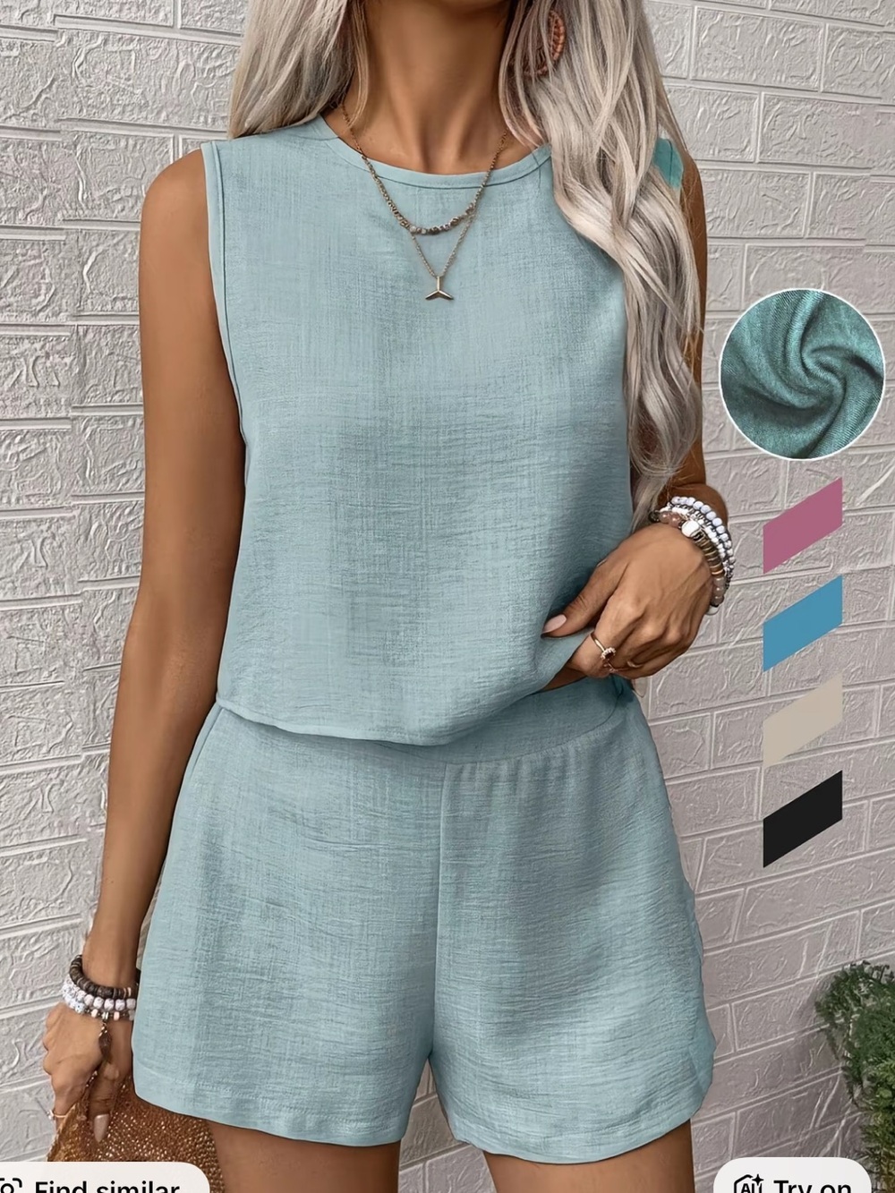 New Turquoise 2 piece women’s set top & shorts size L  with elastic waist